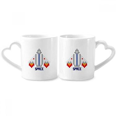 Imagem de Conjunto de canecas de porcelana para casais, navio espacial, decolagem, universo, pixel, copo, coração