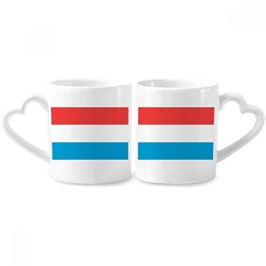 Imagem de Conjunto de canecas de porcelana para casal de país da Europa bandeira nacional do Luxemburgo com coração de cerâmica