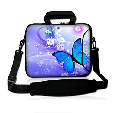 Imagem de Icolor Bolsas coloridas Universal Azul Borboleta 13 polegadas Laptop Netbook Ombro Bolsa Capa Messenger com Bolso Extra para iPad e a maioria dos tablets de tela 13" 13.1" 13.3" 12.5"