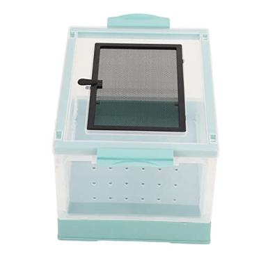 Imagem de Caixa para animais de estimação TOPINCN Material ABS Pequeno animal de estimação Terrário Porta de abertura frontal com dobradiças Grande tampa de malha Suporte superior para ouriço (azul)