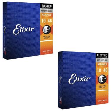 Imagem de Kit 2 Encordoamento Guitarra 010 Elixir Nanoweb Light 12052 Made in USA