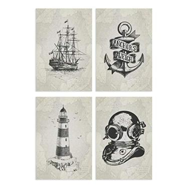 Imagem de Placas Decorativas Vintage Náutico 30x40cm Kit 4un