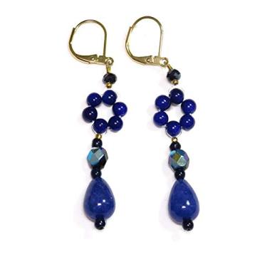 Imagem de Brinco Camila azul cristais e pedras naturais