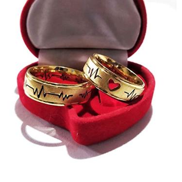 Imagem de Par de alianças de casamento e noivado dourada coração vazado (dourada, Prata folheada a ouro amarelo)