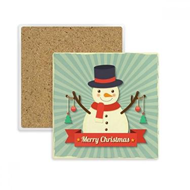 Imagem de Porta-copos quadrado com ilustração de boneco de neve Merry Christmas e porta-copos com suporte de subplaca