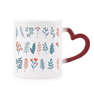 Imagem de Caneca colorida de Natal com ilustração de folhas de plantas, sensível ao calor, caneca de grés que muda de cor vermelha