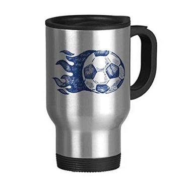 Imagem de Caneca de viagem de futebol com estampa azul chama, tampa flip em aço inoxidável copo de carro copo térmico