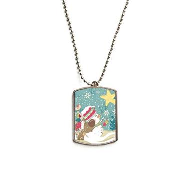 Imagem de DIYthinker Colar de aço inoxidável com pingente de identificação de cachorro com boneco de neve e floco de neve