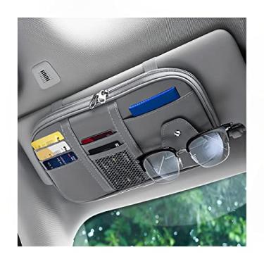 Imagem de Organizador de viseira solar para carro, suporte para óculos de sol e bolso de armazenamento, bolsa para cartão de dinheiro com zíper de rede de vários bolsos, bolsa para chave de caneta, acessórios interiores de automóveis para caminhão, SUV, van (cinza)
