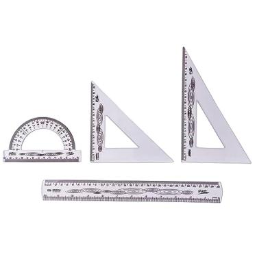 Imagem de Planeta Brinquedos Conjunto Para Desenho de 1º Grau, Waleu, Cristal, Régua de 30 cm, Esquadro de 45°, Esquadro de 60° e Transferidor de 180°, Flexível