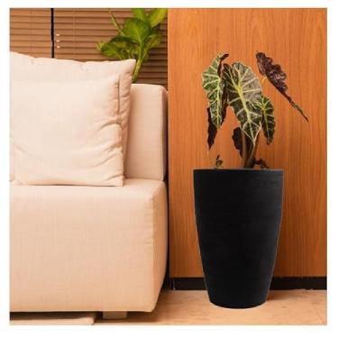 Imagem de VASO POLIETILENO CONE GRAFIATO REDONDO P/PLANTAS E JARDINS DECORATIVO (PRETO ABSOLUTO)