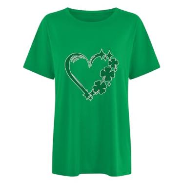 Imagem de Camisetas de Dia de São Patrício para mulheres com estampa gráfica de trevo camisas de manga curta para mulheres roupa de viagem no aeroporto feminina, Camiseta feminina Green St Patricks Day, M