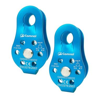 Imagem de EMMRAGNO Polia de escalada 26KN, polia de engate, polia de rolamento de escalada, polia de tração, polia de transporte para escalada, esportes de tirolesa, transporte etc. (azul, pacote com 2)