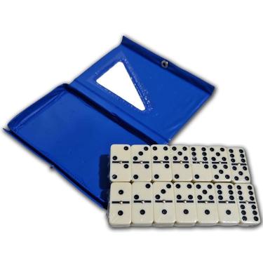 Imagem de Jogo Profissional Dominó Melanina 28 Peças 6mm Com Estojo Azul