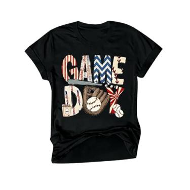 Imagem de PKDong Camiseta feminina de beisebol com estampa engraçada 2024 Baseball Mom camisetas femininas gola redonda casual verão, Z01 Preto, XXG