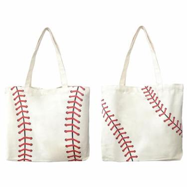 Imagem de Bolsa de beisebol grande para mulheres bolsa de mão de lona de algodão reutilizável bolsa de compras praia bolsa de viagem esportiva academia bolsa de ombro