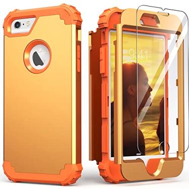 Imagem de IDweel Capa para iPhone 6S, capa para iPhone 6 com protetor de tela (vidro temperado), 3 em 1, absorção de choque, resistente, capa protetora de corpo inteiro de silicone macio para meninas, mostrador de sol amarelo/laranja