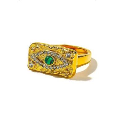 Imagem de Loqimu Anéis de declaração de olho turco, retangulares, volumosos, empilháveis, midi para mulheres, adolescentes, meninas, ouro, aço inoxidável, zircônia cúbica, índice, anéis mindinho, joias