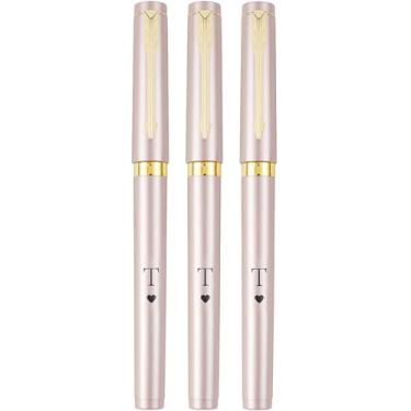 Imagem de COFOZA Pacote com 3 canetas de gel com letra T, ouro rosa, ponta média (0,7 mm), tinta preta, presente de aniversário, formatura para filho, filha, colega de classe, amiga, ela, homens, mulheres,