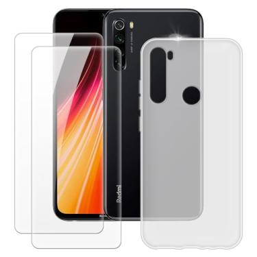 Imagem de MILEGOO Capa para Xiaomi Redmi Note 8 + 2 peças protetoras de tela de vidro temperado, capa de TPU de silicone macio à prova de choque para Xiaomi Redmi Note 8 2021 (6,3 polegadas), branca