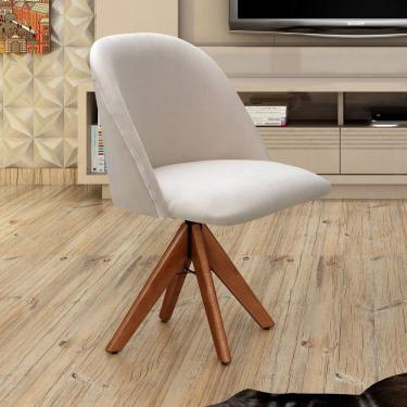 Imagem de Poltrona Decorativa Gaia Giratória Madeira para Sala, Quarto, Recepção Bege
