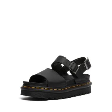 Imagem de Dr. Martens Sandália feminina Voss com tira no tornozelo, Couro preto Hydro, 35