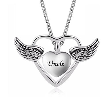 Imagem de YSAHan Colar de urna de asa de anjo coração amor cremação memorial medalhão cinzas lembrança pingente de aço inoxidável joia impermeável, Metal, Pedra do mês de
