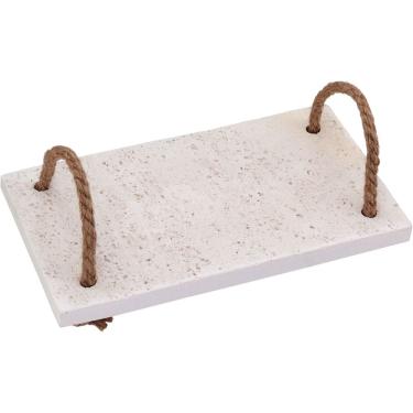 Imagem de BANDEJA DECORATIVA PARA SERVIR LAVABO ALÇA FIBRA MARMORE 1x14x24cm BRANCO