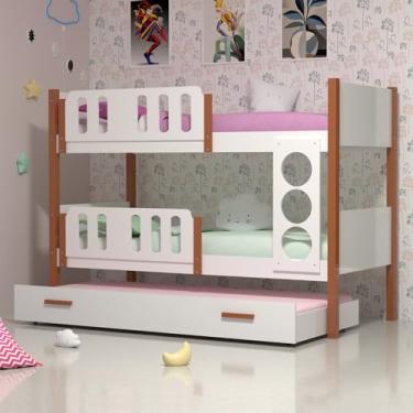 Imagem de Beliche Solteiro Ônix Com Cama Auxiliar - Branco Com Mel