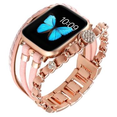 Imagem de Waillynice Pulseira de metal para Apple Watch série 876 SE54Ultra, pulseira feminina para IWatch de 49 mm, 45 mm, 41 mm, 40 mm, 38, 44 mm, pulso peal (rosa B, 42 44 45 49 mm)