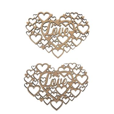 Imagem de Aplique Laser Mdf - Colméia Coração Moldura Love 2 Un 15 Cm