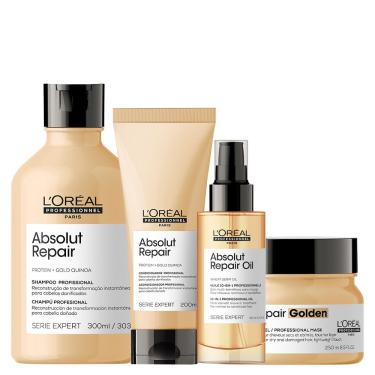 Imagem de Kit L'oréal Professionnel Serie Expert Absolut Repair Gold Quinoa - Shampoo 300 Ml + Condicionador 200 Ml + Máscara Golden 250 G + Óleo 90 Ml