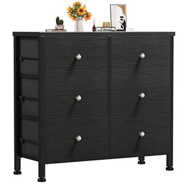 Imagem de BOLUO Cômoda preta para quarto, 6 gavetas, cômoda pequena de tecido, armazenamento para armário moderno