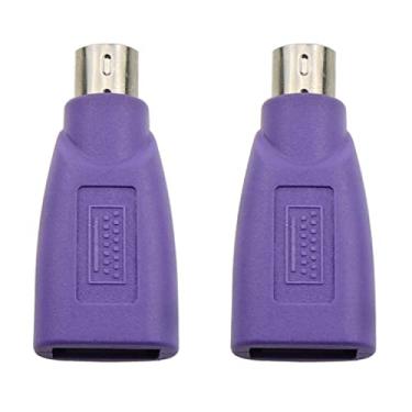 Imagem de ZZHXSM Adaptador USB para PS2 2 peças roxo USB fêmea para PS/2 macho conversor Ch adaptador para mouse teclado e scanner de código de barras