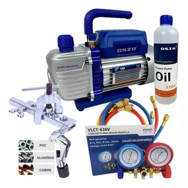 Imagem de Kit Refrigeração Com Bomba De Vácuo Manifold Flangeador Cortador de tubos