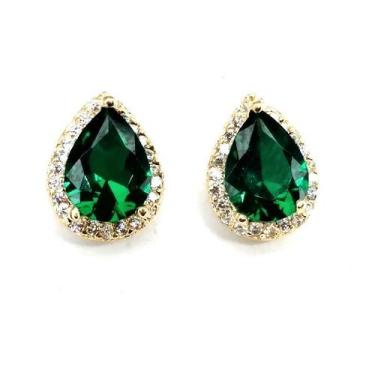 Imagem de Brinco de ouro 18k Crisoprásio gota - Elegancy Joias