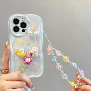 Imagem de Capa de telefone Curly Wave Edge Cream Rabbit para Samsung Galaxy A50 A51 A52s A53 A54 A71 A72 A73 M32 M22 M54 F54 5G Capa com alça de pulso, azul, para M32 4G (M22 4G)