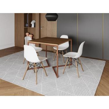 Imagem de Mesa Industrial Base Ferro Cobre em  V  Tampo 90x90 Amendoa  4 Cadeira