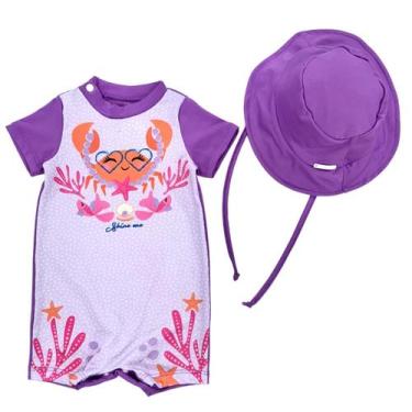 Imagem de Kit Macacão Manga Curta + Chapéu Liso Proteção Uv Infantil - Fofotinho