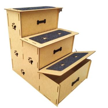 Imagem de Escada Pet  45cm 3 Degraus com baú e carpete - IMG