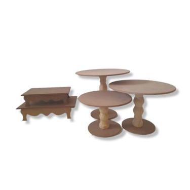 Imagem de Conjunto De Festa 5 Peças Mesa Decoração Docinho Bandeja Mdf Cru - ART