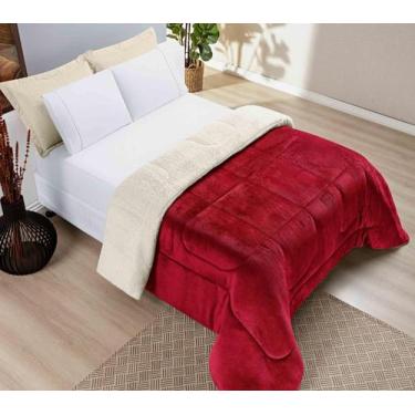 Imagem de Coberdrom Casal Sherpa e Manta Flannel Toque de Carneiro Vermelho - DU