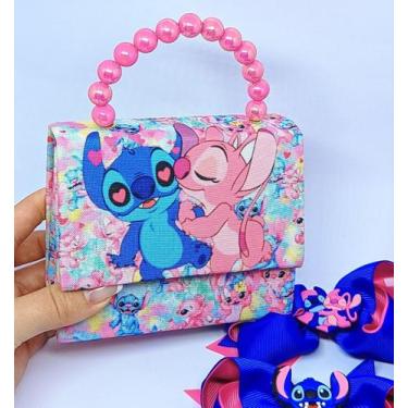 Imagem de Kit Bolsa Infantil Mini Bag Alça Pérola Personagem Disney Lilo stitch 
