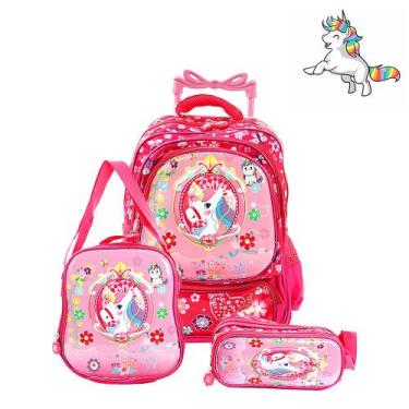 Imagem de Kit Mochila Infantil Escolar Unicórnio Com Rodinhas - TOYS 2U