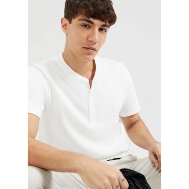 Imagem de Camiseta Básica Henley Masculina Texturizada - Hering, P, Off white
