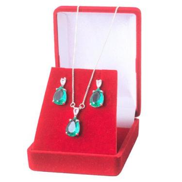 Imagem de Conjunto Colar Prata 925 Veneziana E Pingente Gota E Brinco - DR Joias