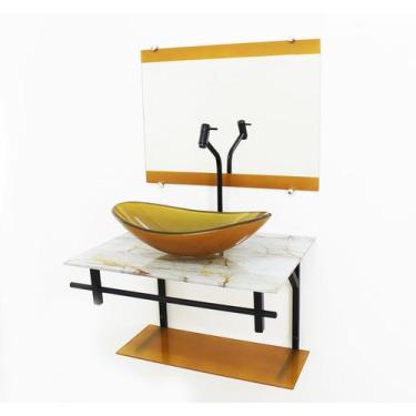 Imagem de Gabinete de vidro 60cm ap com cuba oval - mármore branco dourado - Cub