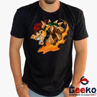 Imagem de Camiseta Bowser 100% Algodão Mario Bros Geeko, Preto gola careca, G