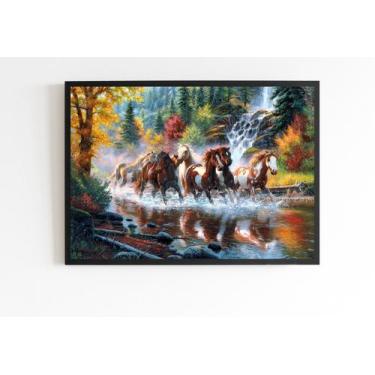 Imagem de Quadro Decorativo Cavalos Mágicos Galopantes com Moldura E Acetato Tam