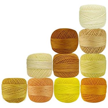 Imagem de Fio de crochê de algodão amarelo bordado mercerizado 10 peças de fios de ponto cruz tatting doilies novelos rendados artesanato